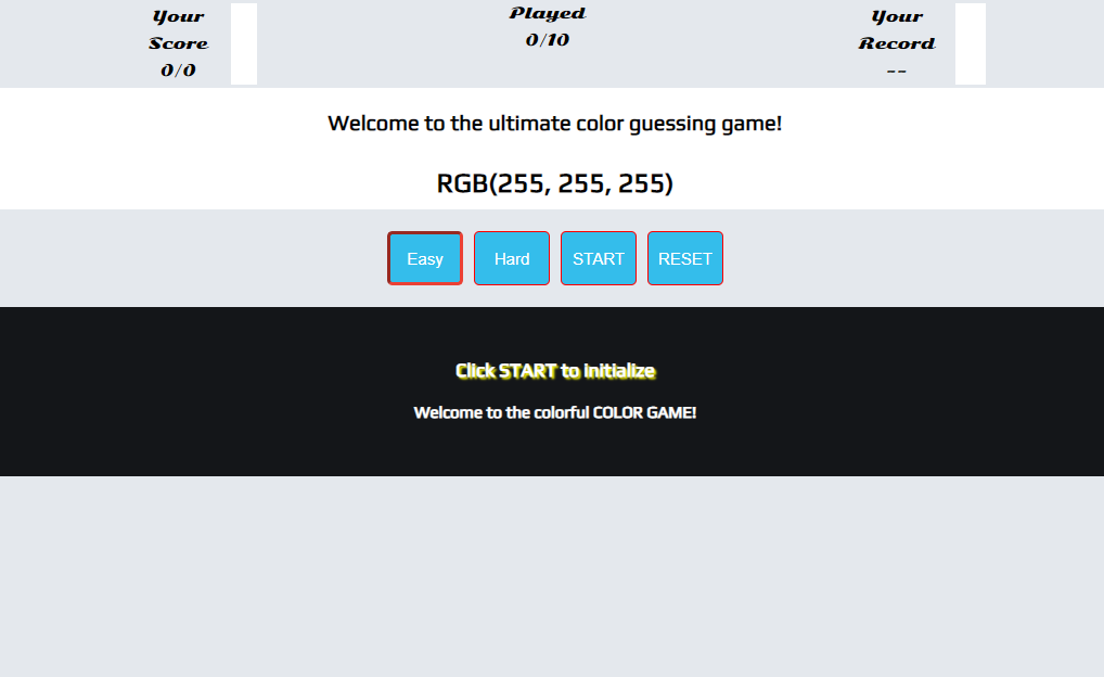 Screenshot of the color game