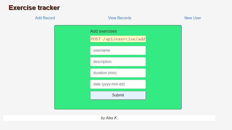 Screenshot of the Exercise Tracker App