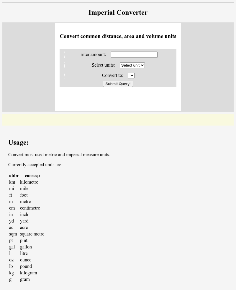 Screenshot of the units' converter
