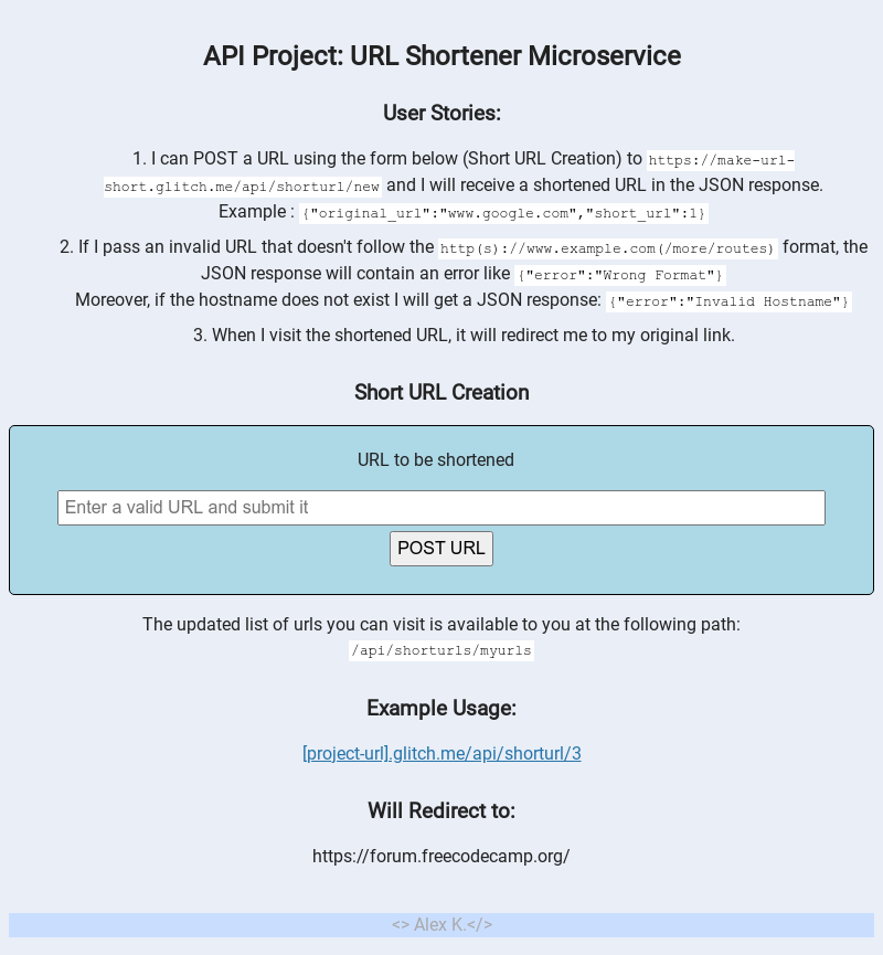 Screenshot of URL Shortener app